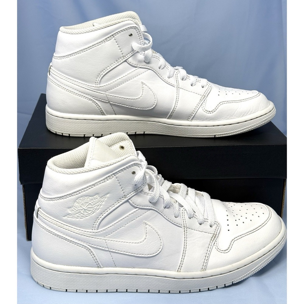 Men's Jordan 1 Mid White/White-White (554724 136) Sz 9 With Original Box